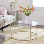 VASAGLE Round Coffee Table Glass Table with Steel Frame Gold LGT21G - Furniture > Living Room