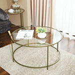VASAGLE Round Coffee Table Glass Table with Steel Frame Gold LGT21G - Furniture > Living Room