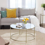 VASAGLE Round Coffee Table Glass Table with Steel Frame Gold LGT21G - Furniture > Living Room