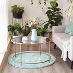VASAGLE Round Coffee Table Glass Table with Steel Frame Gold LGT21G - Furniture > Living Room