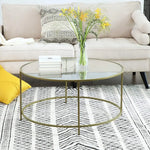 VASAGLE Round Coffee Table Glass Table with Steel Frame Gold LGT21G - Furniture > Living Room