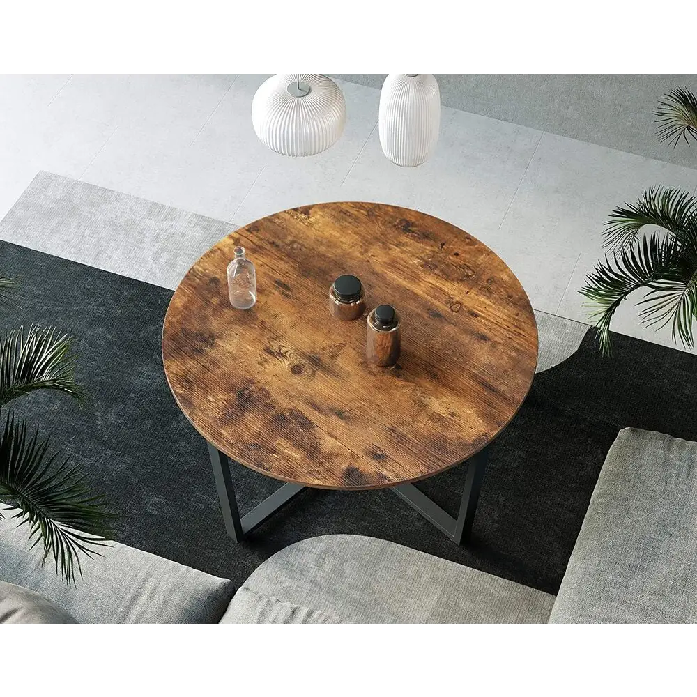 VASAGLE Round Coffee Table Rustic Brown and Black LCT88X - Furniture > Living Room