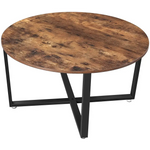 VASAGLE Round Coffee Table Rustic Brown and Black LCT88X - Furniture > Living Room
