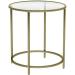 VASAGLE Round Side Table Tempered Glass End Table With Golden Metal Frame Small Coffee Table Gold LGT20G - Furniture >