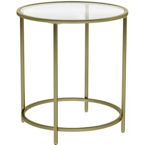 VASAGLE Round Side Table Tempered Glass End Table With Golden Metal Frame Small Coffee Table Gold LGT20G - Furniture >