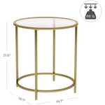 VASAGLE Round Side Table Tempered Glass End Table With Golden Metal Frame Small Coffee Table Gold LGT20G - Furniture >