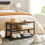 VASAGLE Shoe Bench with Seat Shoe Rack with 2 Mesh Shelves Rustic Brown and Black LBS73X - Furniture > Living Room