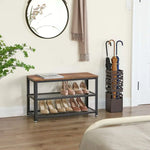 VASAGLE Shoe Bench with Seat Shoe Rack with 2 Mesh Shelves Rustic Brown and Black LBS73X - Furniture > Living Room