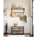 VASAGLE Shoe Bench with Seat Shoe Rack with 2 Mesh Shelves Rustic Brown and Black LBS73X - Furniture > Living Room