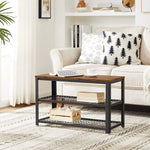 VASAGLE Shoe Bench with Seat Shoe Rack with 2 Mesh Shelves Rustic Brown and Black LBS73X - Furniture > Living Room