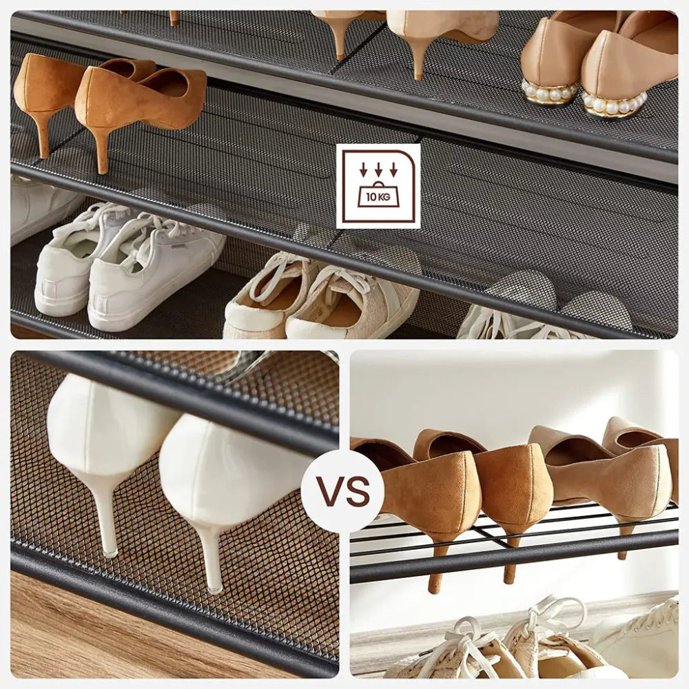 VASAGLE Shoe Rack Shoe Storage Organiser with 4 Mesh Shelves Rustic Brown and Black LBS205B01 - Furniture > Living Room