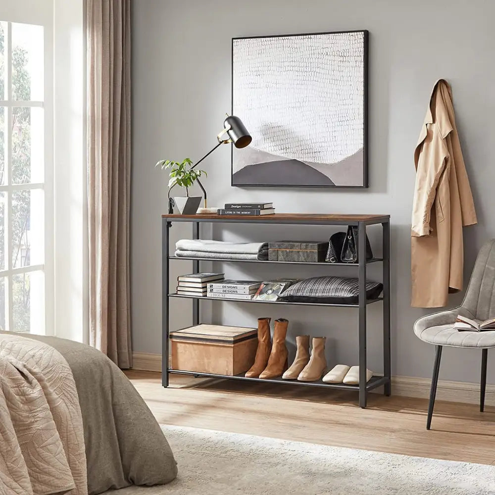 VASAGLE Shoe Rack Shoe Storage Organiser with 4 Mesh Shelves Rustic Brown and Black LBS205B01 - Furniture > Living Room