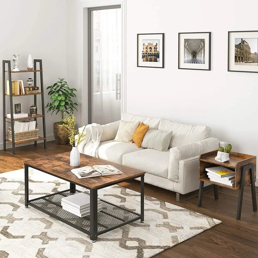 VASAGLE Side Table Rustic Brown and Black LET54X - Furniture > Living Room