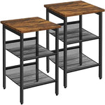 VASAGLE Side Table Set Nightstand Industrial Set of 2 Bedside Tables with Adjustable Mesh Shelves Rustic Brown