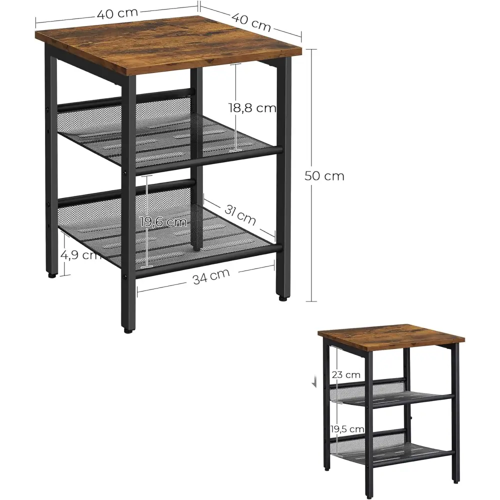 VASAGLE Side Table Set Nightstand Industrial Set of 2 Bedside Tables with Adjustable Mesh Shelves Rustic Brown