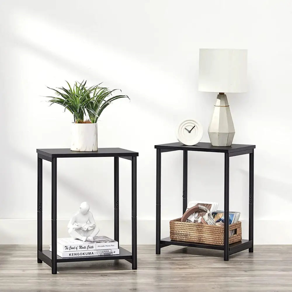 VASAGLE Side Table Set of 2 Charcoal Gray and Black with Storage Shelf LET272B16 - Furniture > Living Room