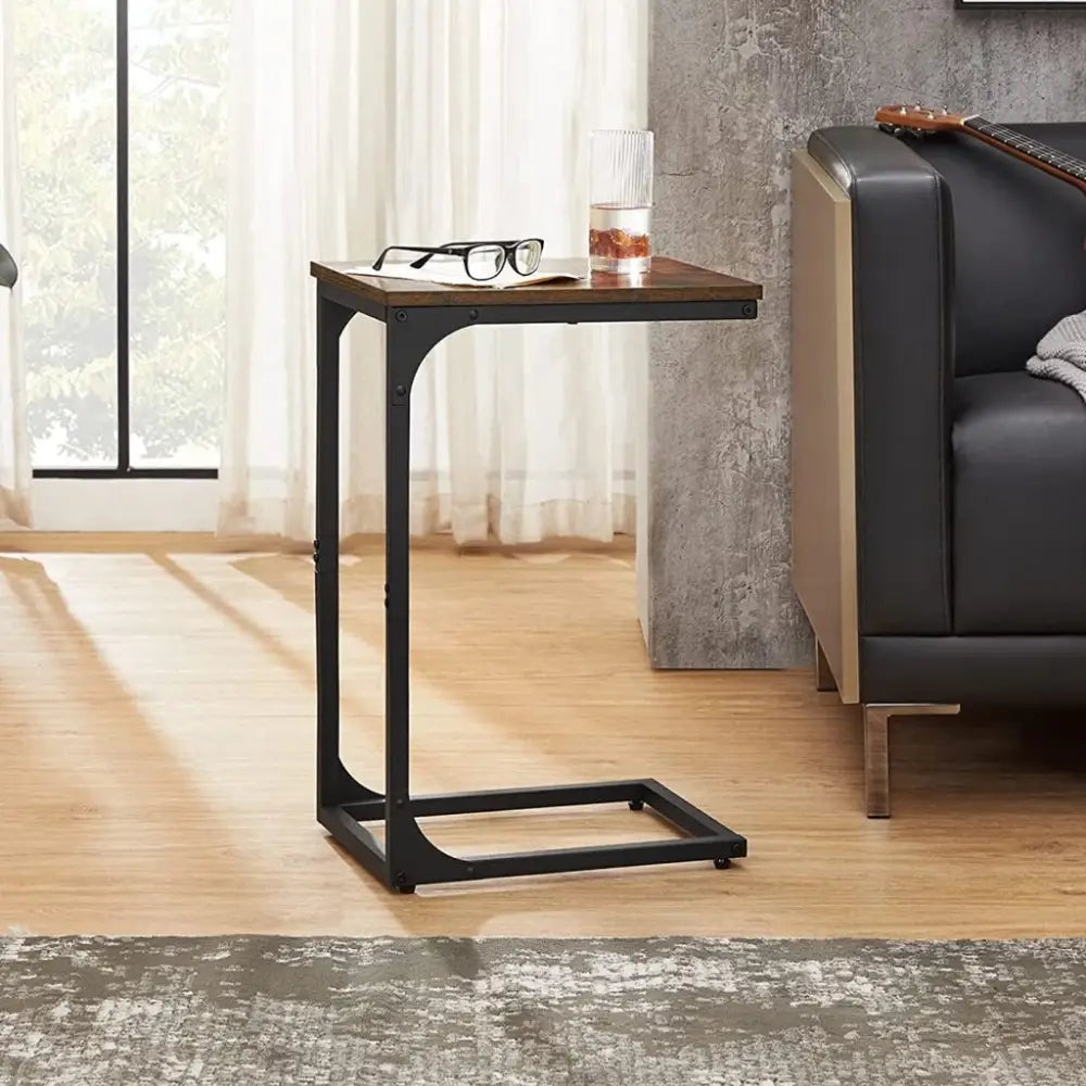 VASAGLE Slim End Table with Metal Frame Industrial Rustic Brown and Black - Furniture > Living Room
