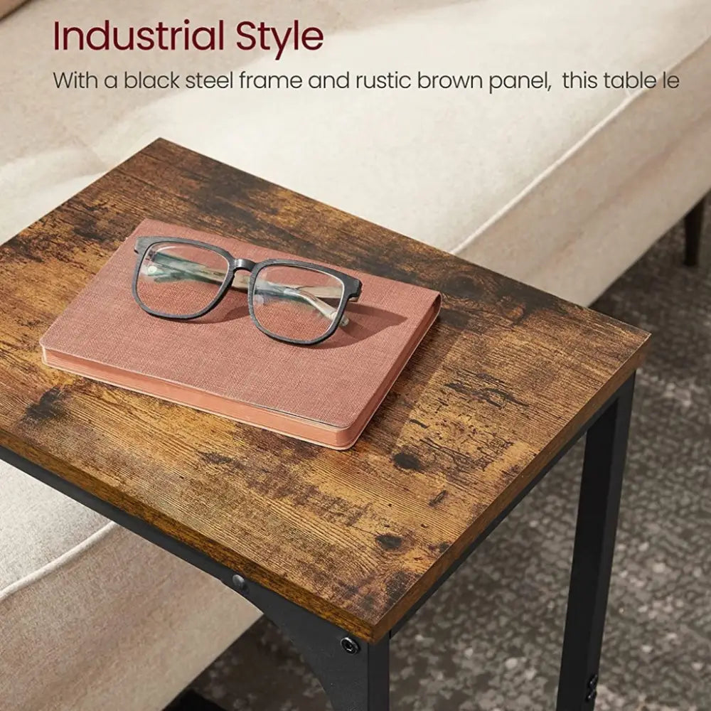 VASAGLE Slim End Table with Metal Frame Industrial Rustic Brown and Black - Furniture > Living Room
