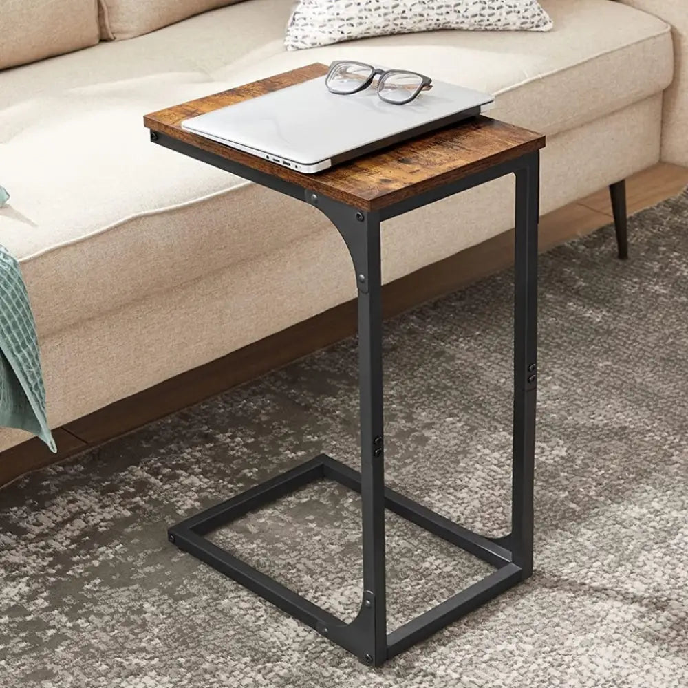 VASAGLE Slim End Table with Metal Frame Industrial Rustic Brown and Black - Furniture > Living Room