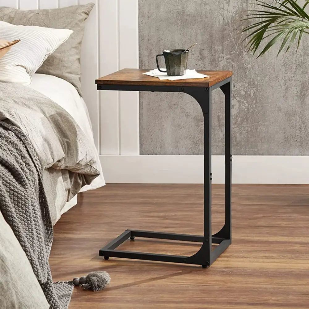 VASAGLE Slim End Table with Metal Frame Industrial Rustic Brown and Black - Furniture > Living Room
