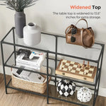 VASAGLE Storage Rack Console Sofa Table with 3 Shelves Steel Frame Tempered Glass Shelf Modern Style Black - Furniture