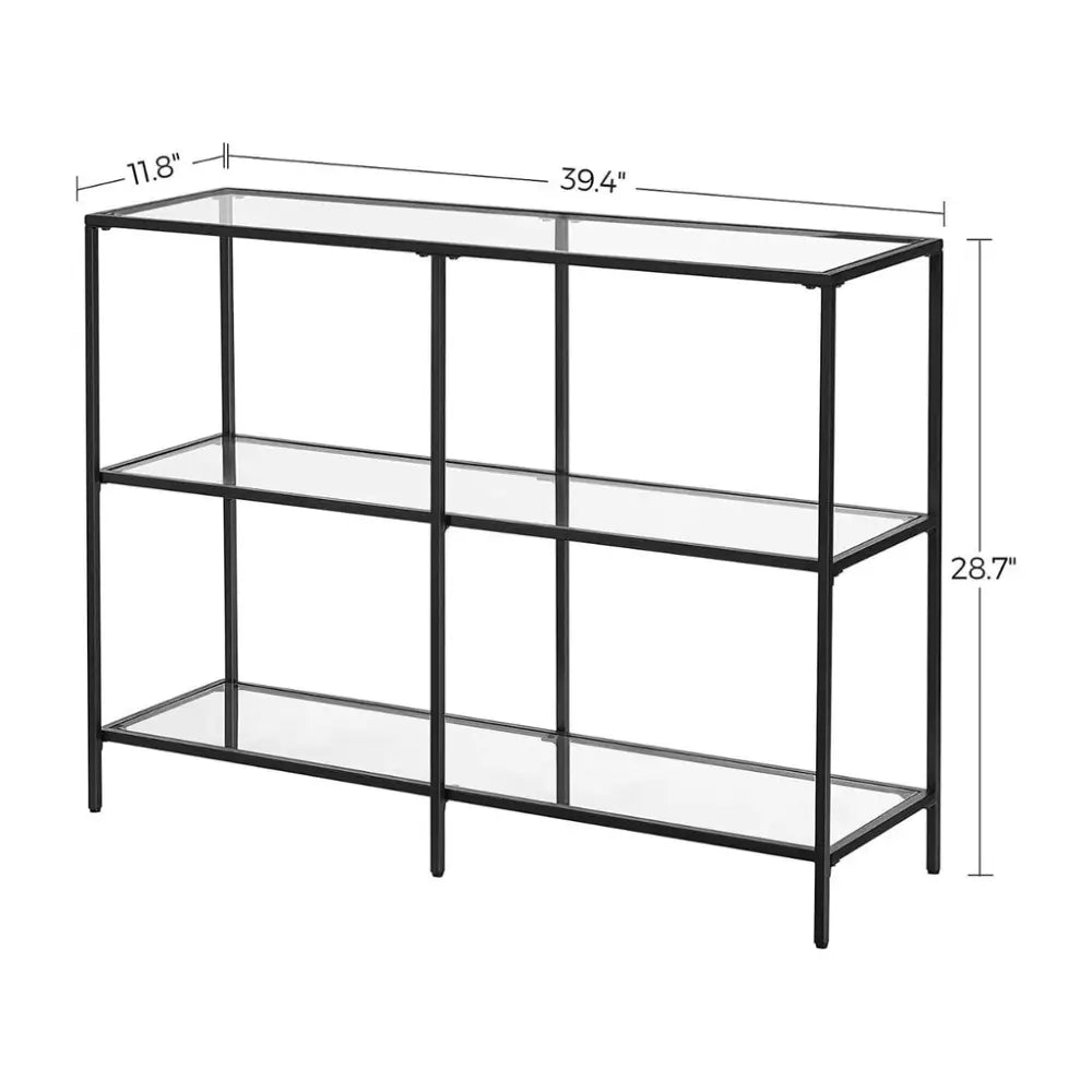 VASAGLE Storage Rack Console Sofa Table with 3 Shelves Steel Frame Tempered Glass Shelf Modern Style Black - Furniture