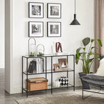 VASAGLE Storage Rack Console Sofa Table with 3 Shelves Steel Frame Tempered Glass Shelf Modern Style Black - Furniture