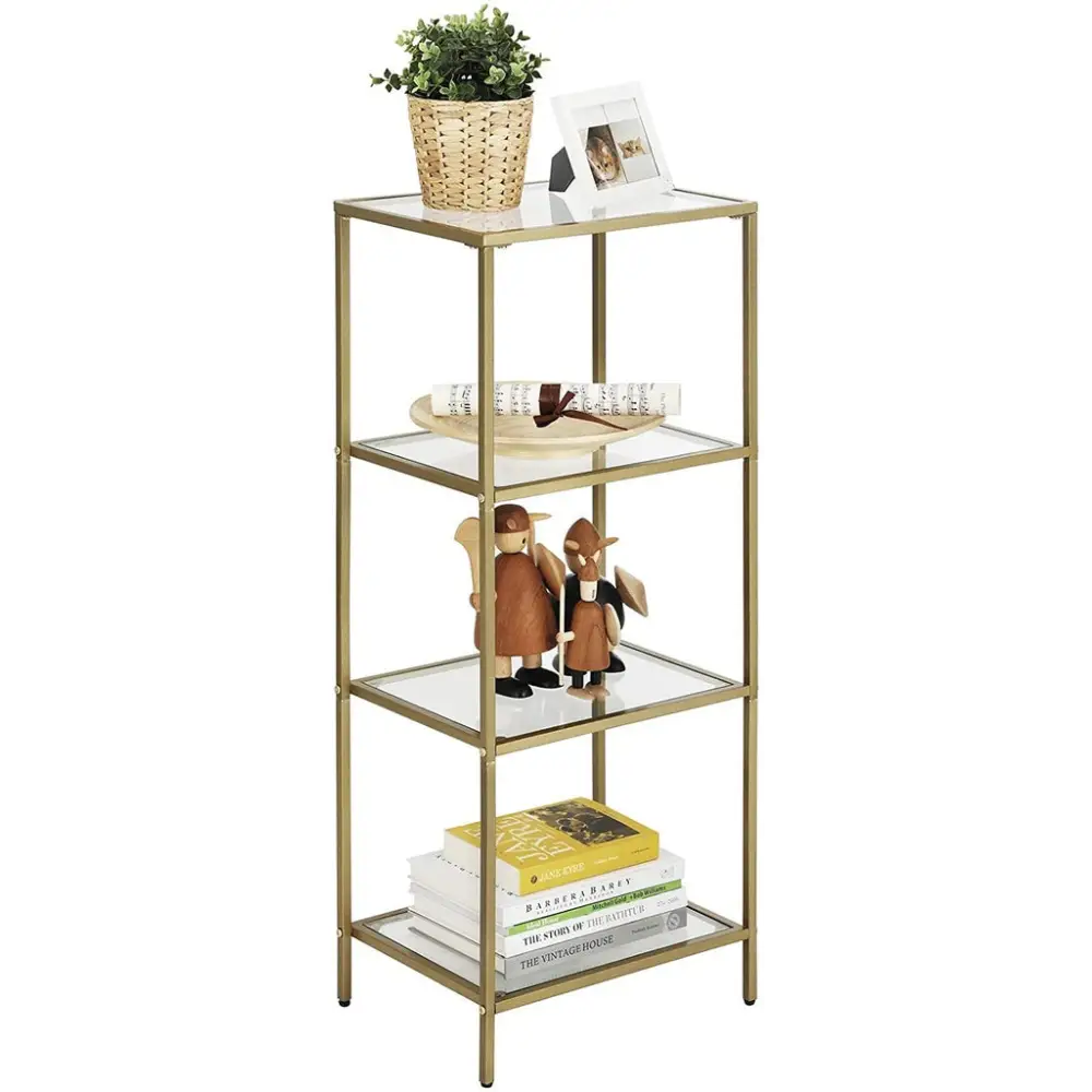 VASAGLE Storage Shelf 4-Tier Tempered Glass Gold LGT029A01 - Furniture > Living Room