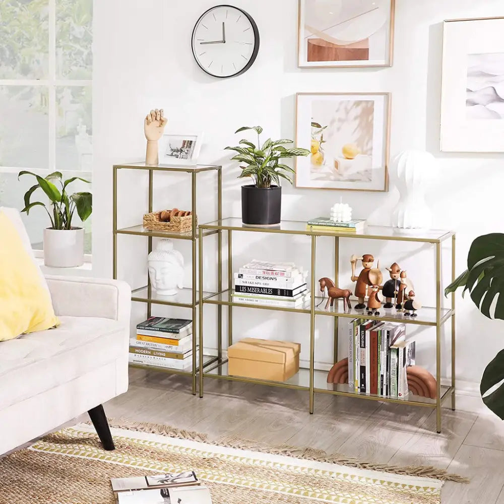 VASAGLE Storage Shelf 4-Tier Tempered Glass Gold LGT029A01 - Furniture > Living Room