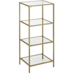 VASAGLE Storage Shelf 4-Tier Tempered Glass Gold LGT029A01 - Furniture > Living Room