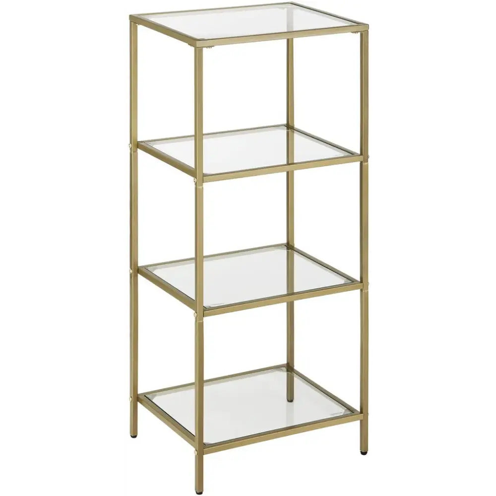 VASAGLE Storage Shelf 4-Tier Tempered Glass Gold LGT029A01 - Furniture > Living Room