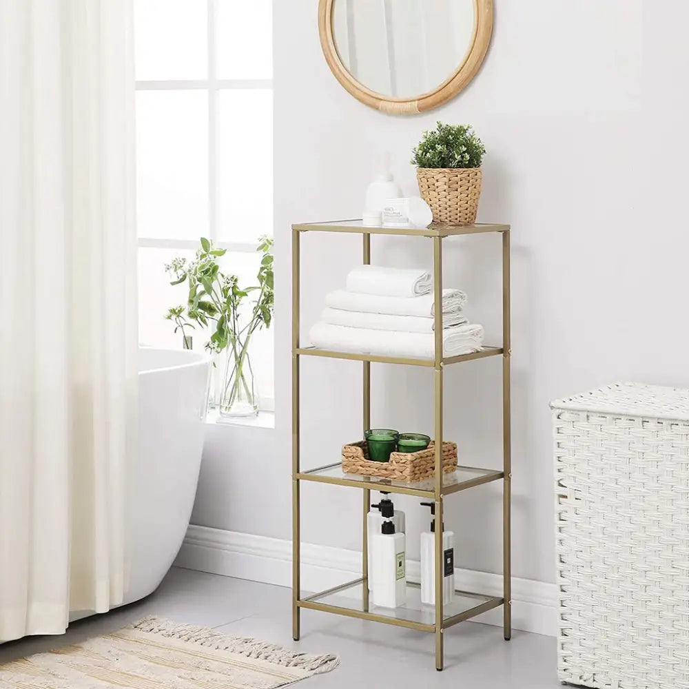 VASAGLE Storage Shelf 4-Tier Tempered Glass Gold LGT029A01 - Furniture > Living Room