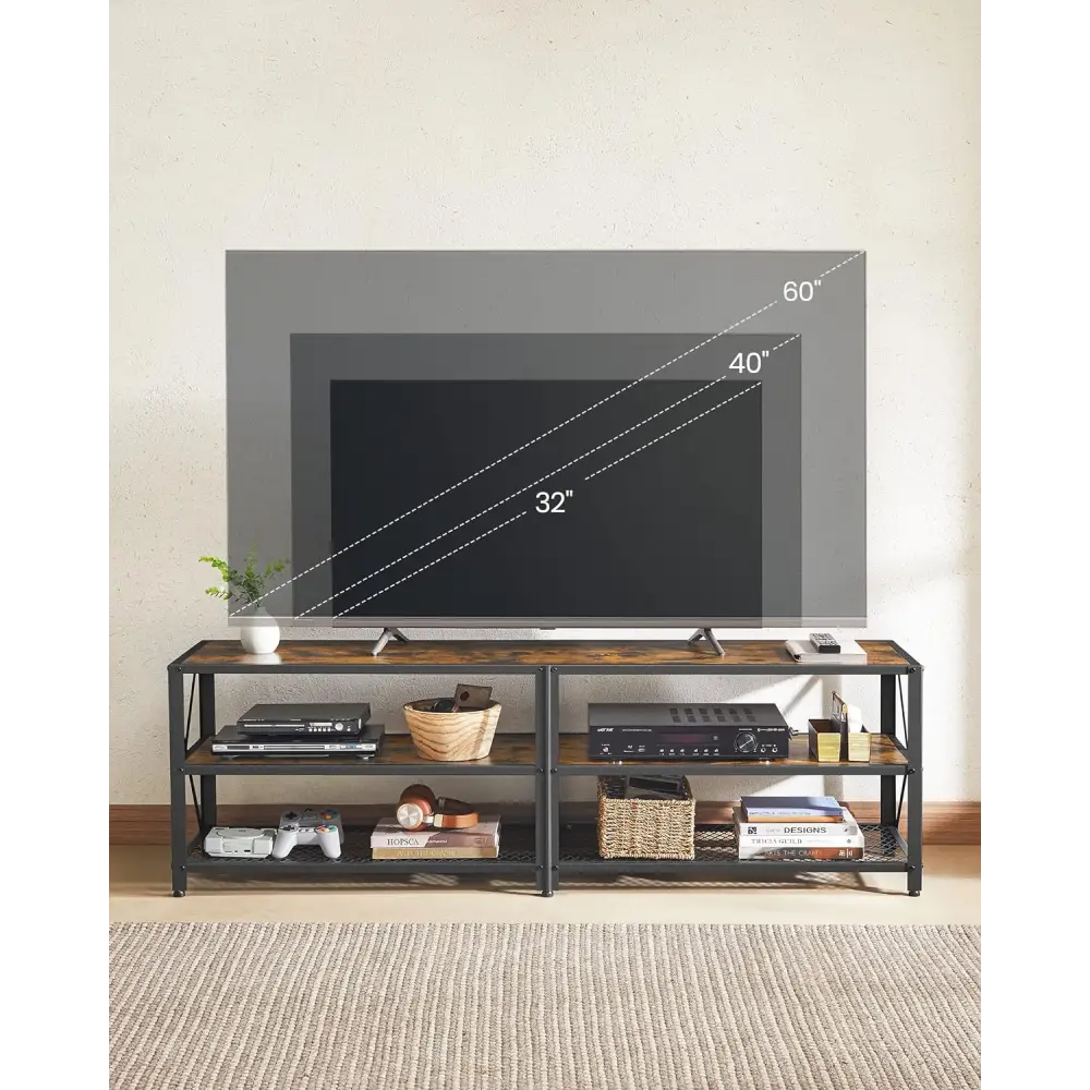 VASAGLE TV Cabinet Stand Lowboard for TVs up to 70 Inches with Shelves Steel Frame Vintage Brown/Black LTV095B01V1