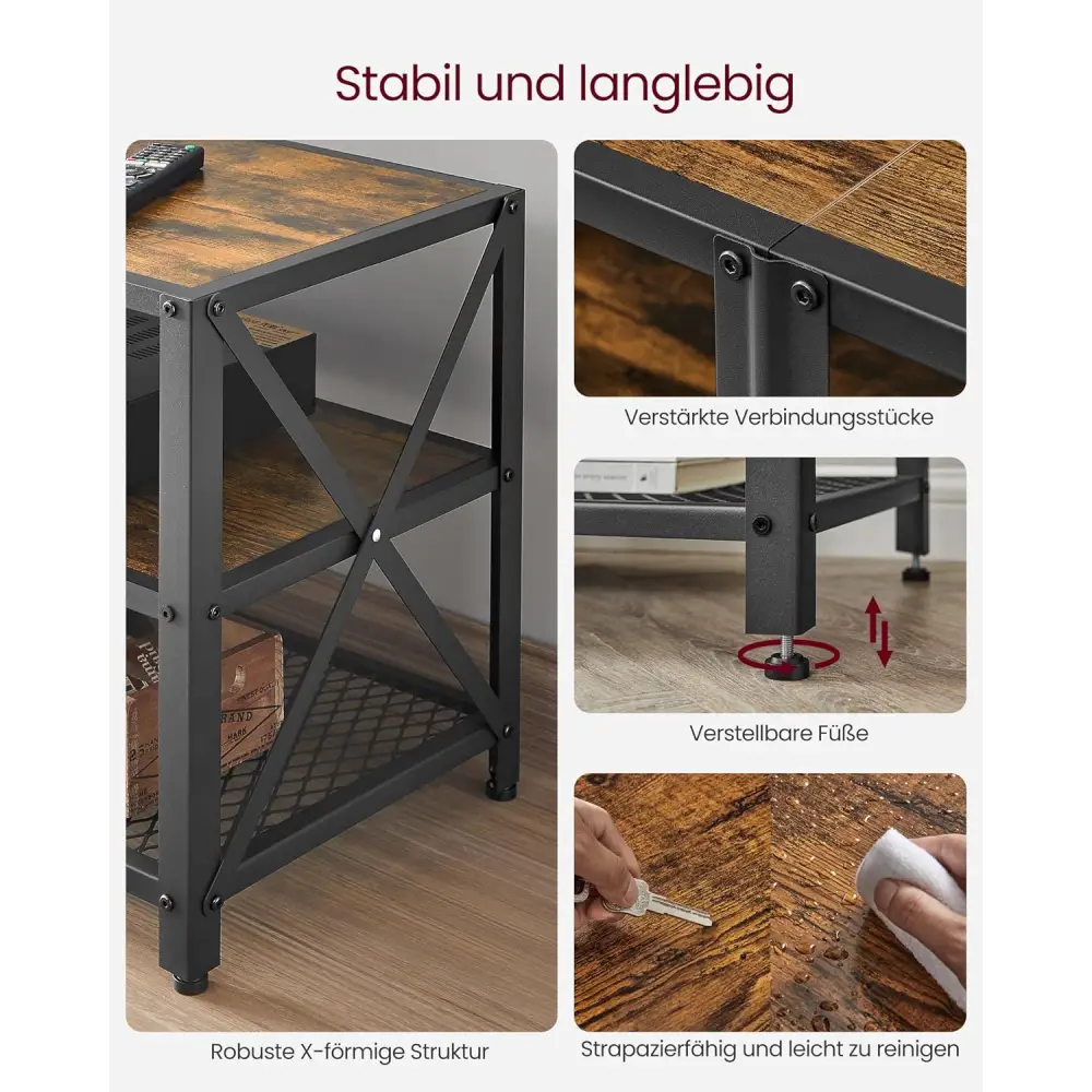 VASAGLE TV Cabinet Stand Lowboard for TVs up to 70 Inches with Shelves Steel Frame Vintage Brown/Black LTV095B01V1