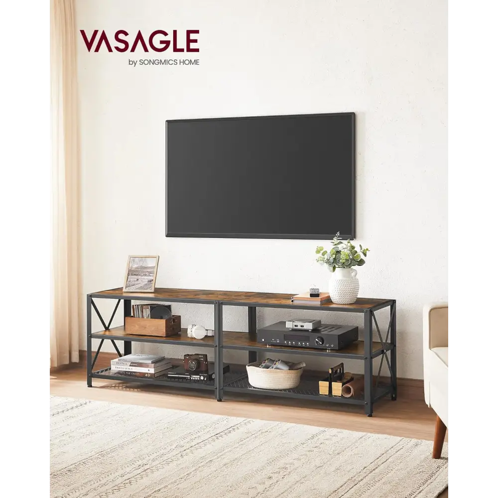 VASAGLE TV Cabinet Stand Lowboard for TVs up to 70 Inches with Shelves Steel Frame Vintage Brown/Black LTV095B01V1