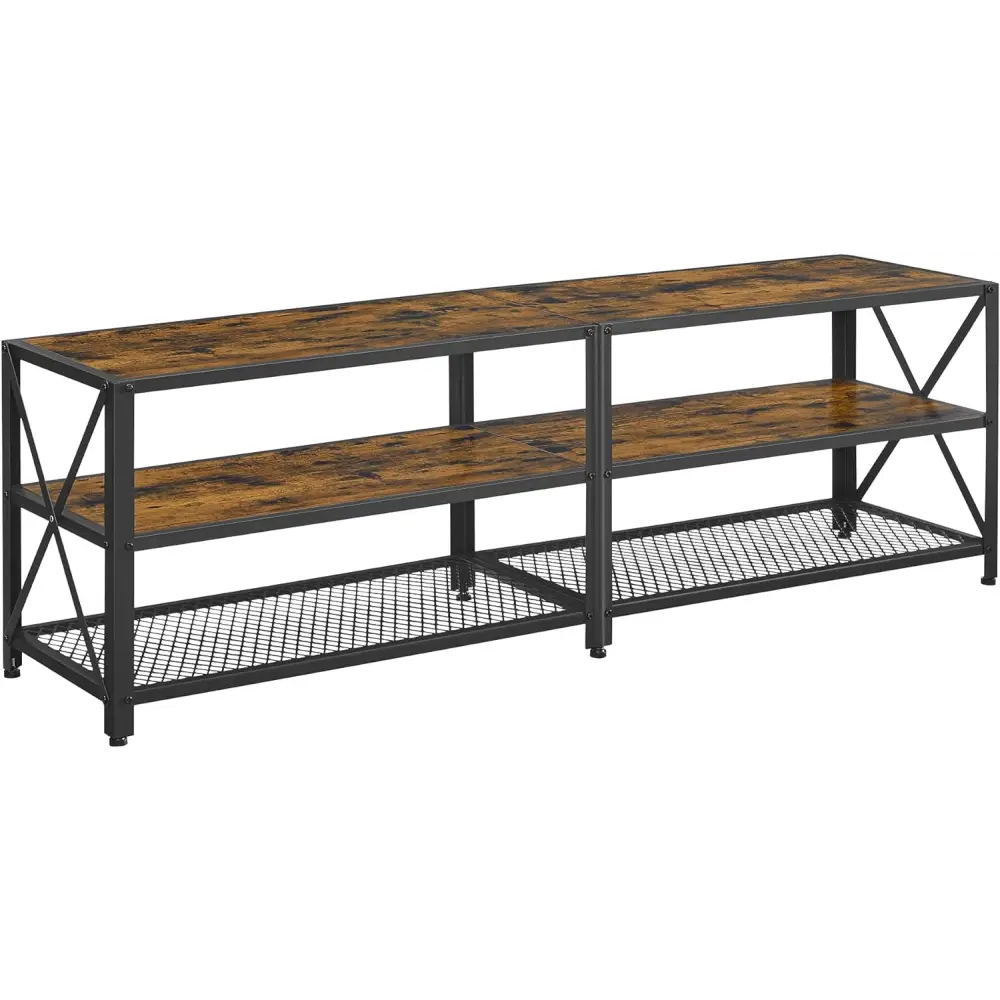 VASAGLE TV Cabinet Stand Lowboard for TVs up to 70 Inches with Shelves Steel Frame Vintage Brown/Black LTV095B01V1