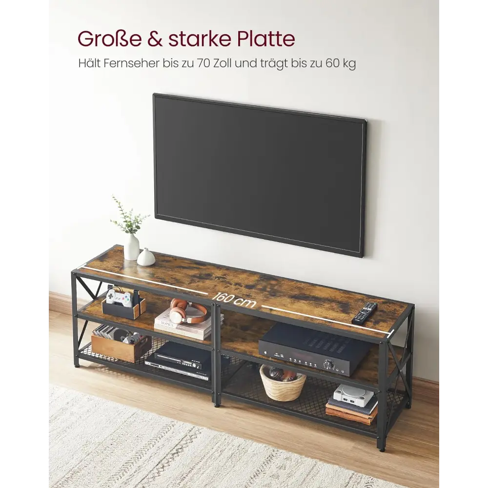 VASAGLE TV Cabinet Stand Lowboard for TVs up to 70 Inches with Shelves Steel Frame Vintage Brown/Black LTV095B01V1