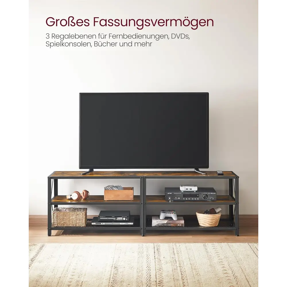 VASAGLE TV Cabinet Stand Lowboard for TVs up to 70 Inches with Shelves Steel Frame Vintage Brown/Black LTV095B01V1