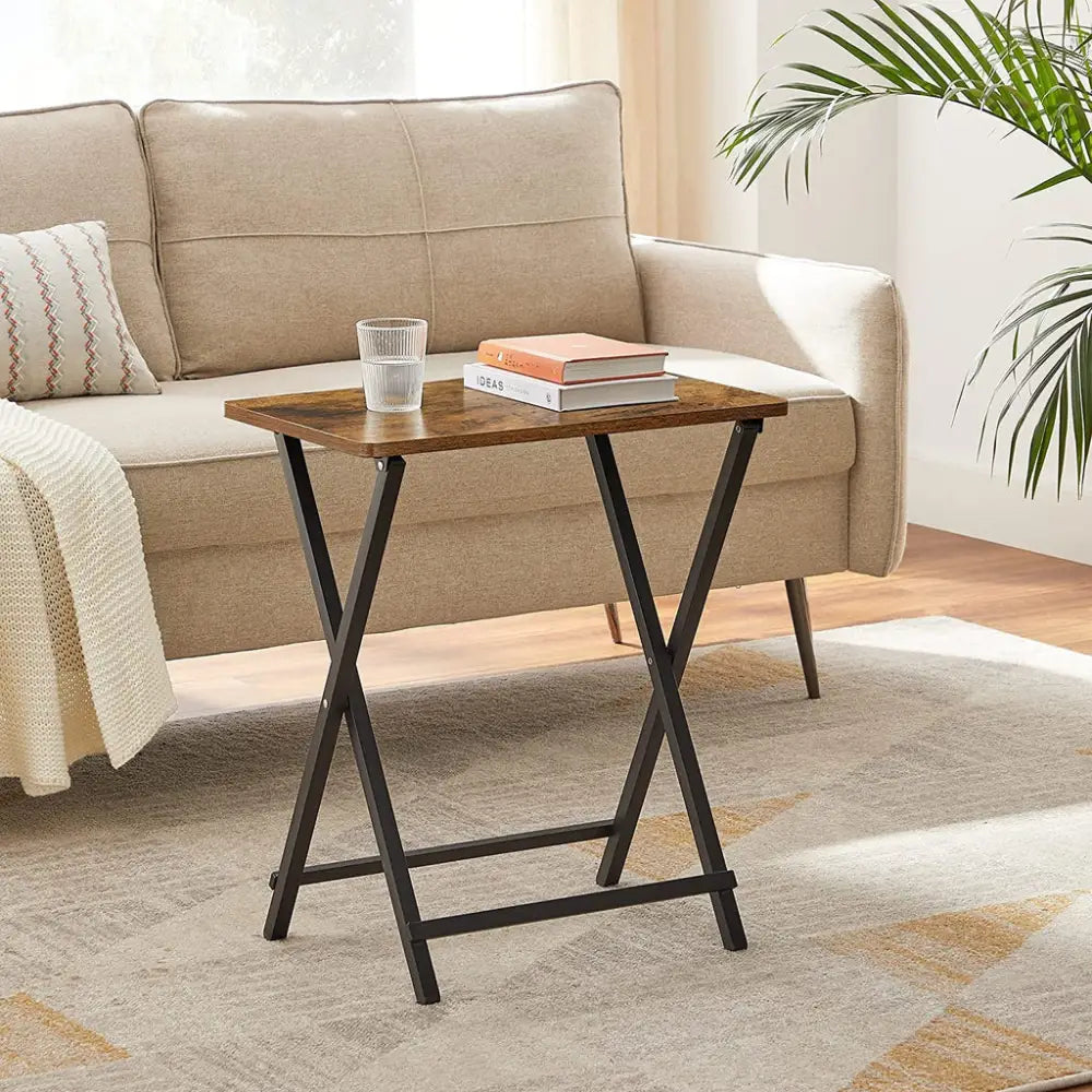 VASAGLE TV Tray Set of 2 Folding Tables Rustic Brown and Black LET251B01 - Furniture > Living Room