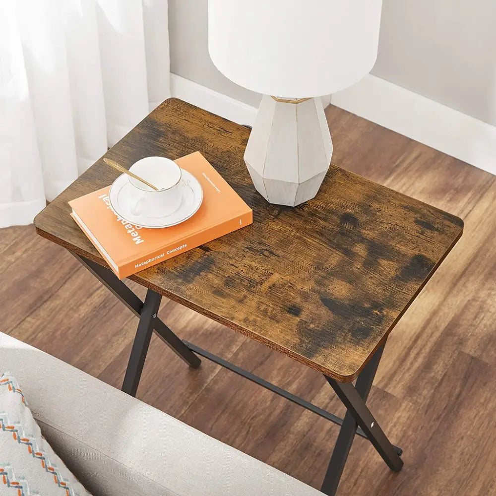 VASAGLE TV Tray Set of 2 Folding Tables Rustic Brown and Black LET251B01 - Furniture > Living Room