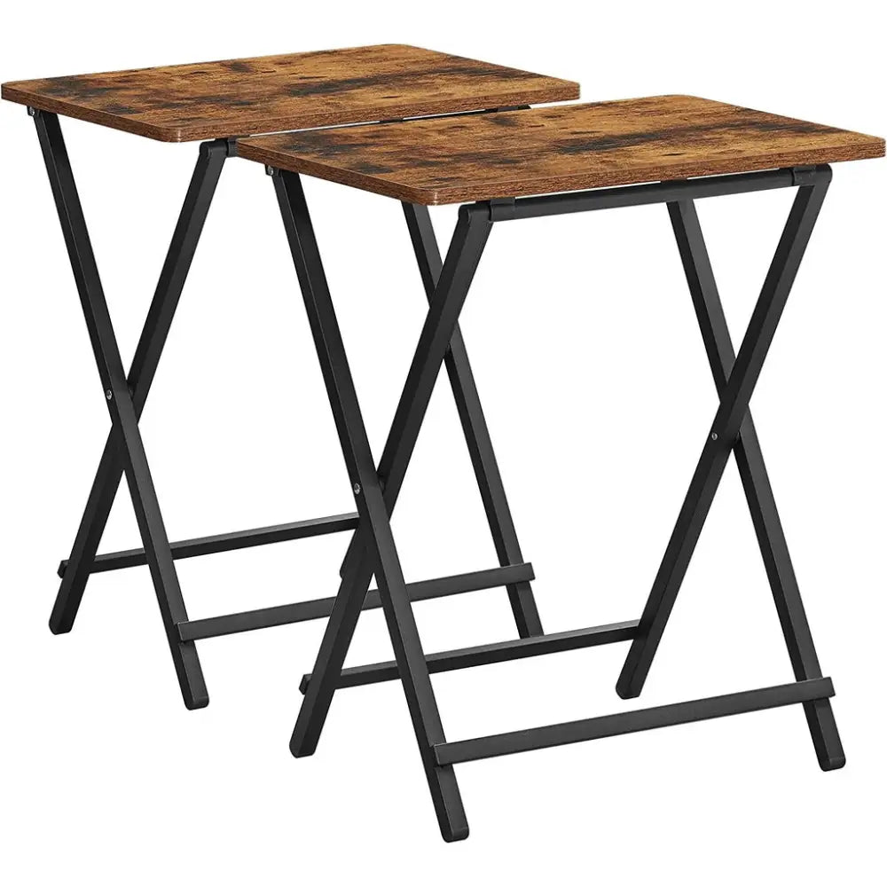 VASAGLE TV Tray Set of 2 Folding Tables Rustic Brown and Black LET251B01 - Furniture > Living Room