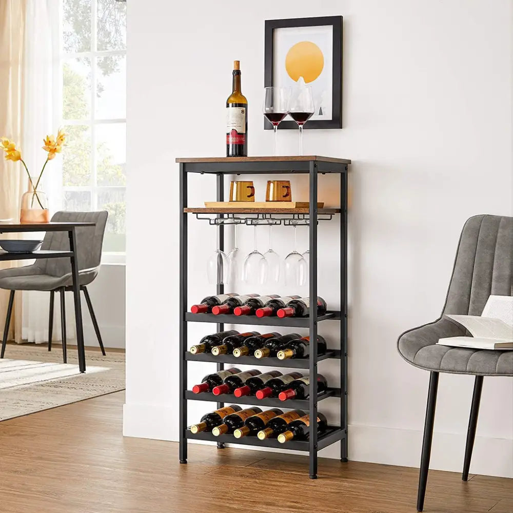 VASAGLE Wine Rack Rustic Brown and Black LWR020B01 - Furniture > Living Room