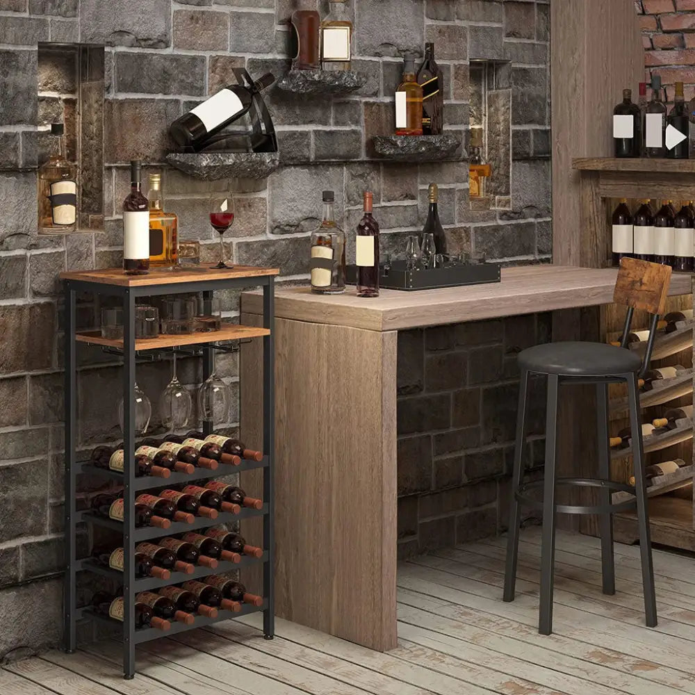 VASAGLE Wine Rack Rustic Brown and Black LWR020B01 - Furniture > Living Room