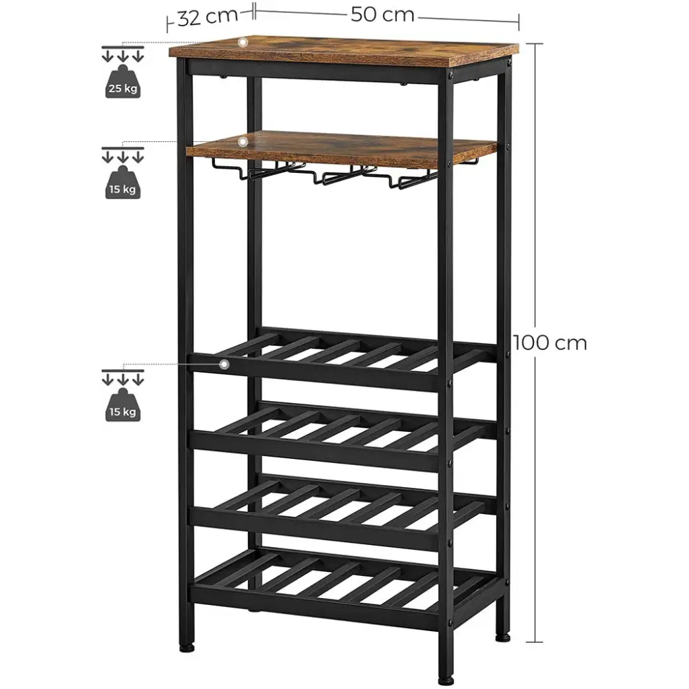 VASAGLE Wine Rack Rustic Brown and Black LWR020B01 - Furniture > Living Room