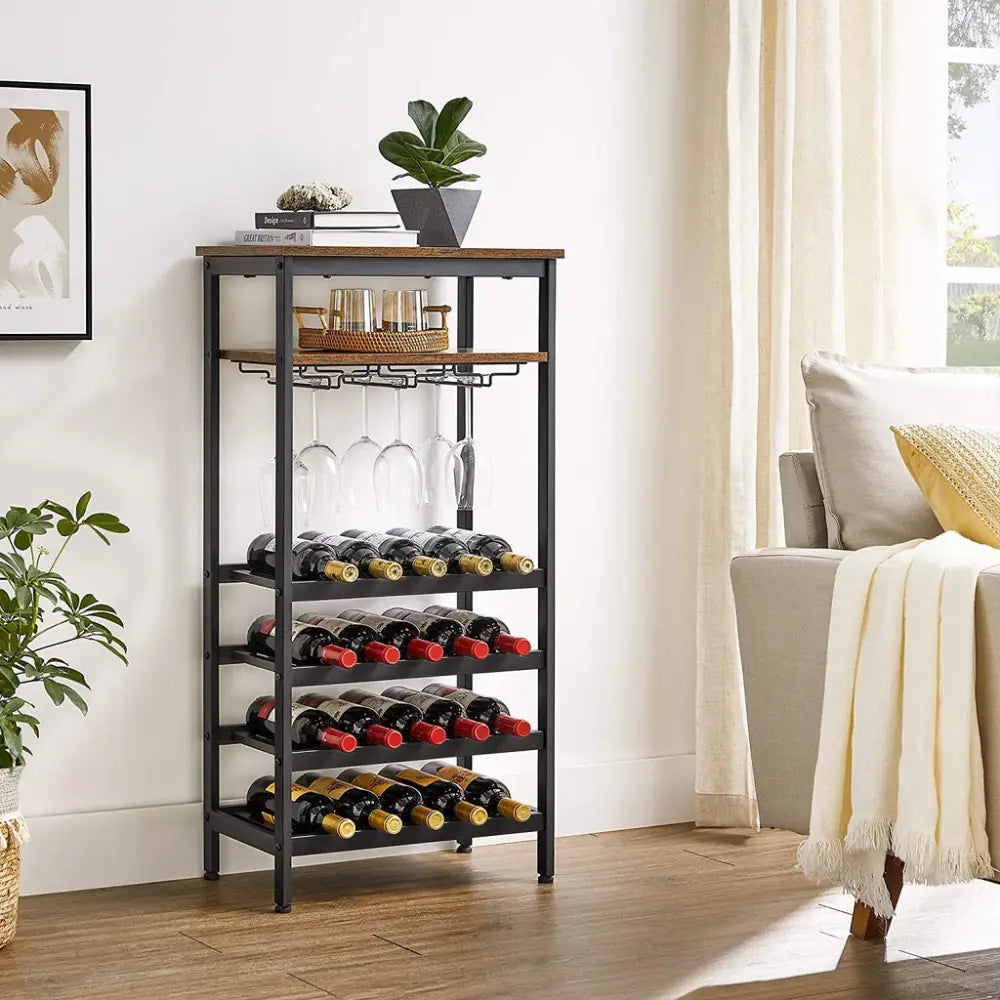 VASAGLE Wine Rack Rustic Brown and Black LWR020B01 - Furniture > Living Room