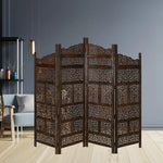 Vasco 4 Panel Room Divider Screen Privacy Shoji Timber Wood Stand - Burnt - Furniture > Living Room