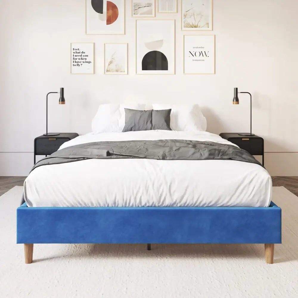 Velvet Blue Bed Frame – Single - Furniture > Bedroom