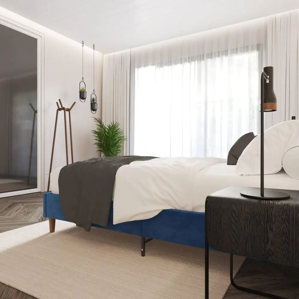 Velvet Blue Bed Frame – Single - Furniture > Bedroom