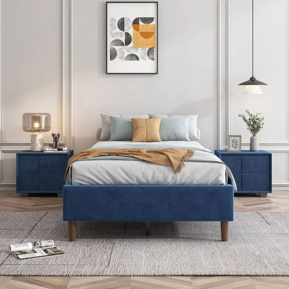 Velvet Blue Bed Frame – Single - Furniture > Bedroom