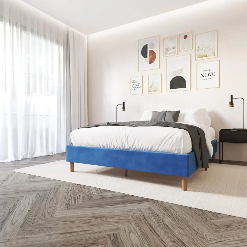Velvet Blue Bed Frame – Single - Furniture > Bedroom